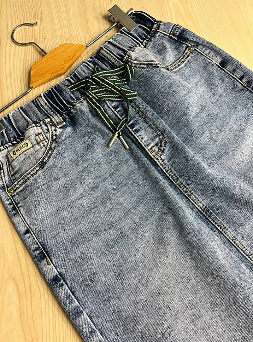 Юбка женская джинсовая ZJY 67501 талия на резинке со шнурком ниже колена разрез сзади голубая, голубой, 44, 42, 110 см, 134 см Киев - изображение 6