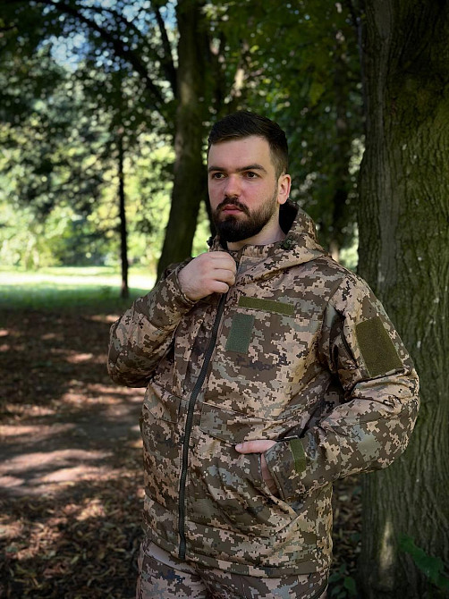 Чоловіча армійська демісезонна куртка піксель Soft Shell на Omni-Heat, військова куртка з капюшоном Львів - фото 4
