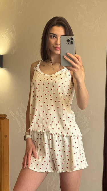 Женский комплект для дома и сна Красные сердечки M-L Харьков - изображение 2