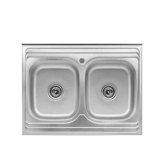 Кухонная мойка накладная с нержавеющей стали Kroner KRP Satin - 60х80Z на две чаши (0.8 мм) Киев