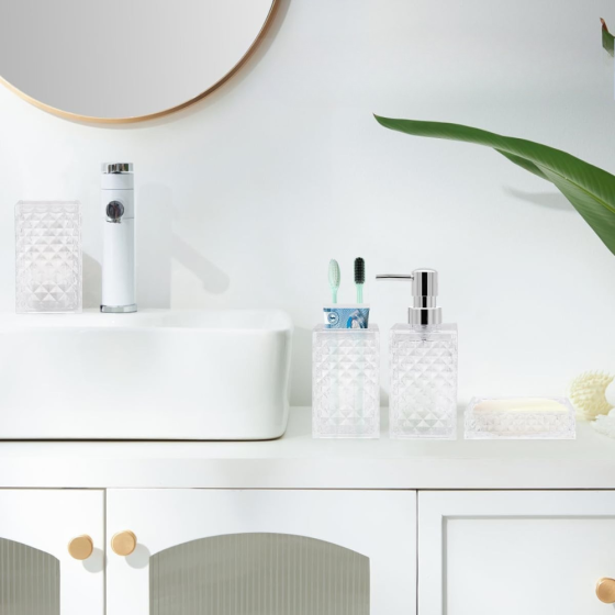 Набор аксессуаров 4в1 для ванной и душа, дозатор для мыла, мыльница, стаканы,материал акрил стаканы,прозрачный Каменец-Подольский