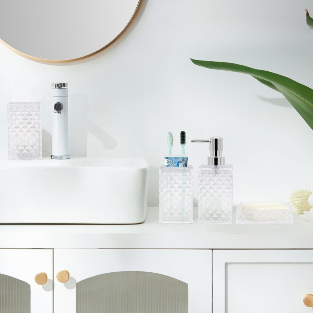 Набор аксессуаров 4в1 для ванной и душа, дозатор для мыла, мыльница, стаканы,материал акрил стаканы,прозрачный Каменец-Подольский - изображение 6