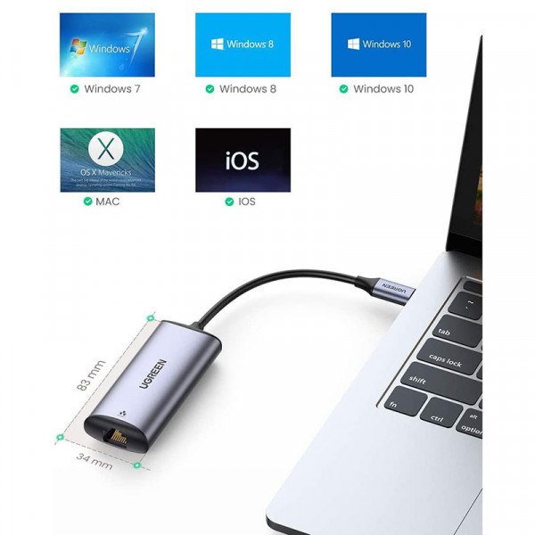 Перехідник USB3.1 Type-C --> Ethernet RJ45 1000Mb CM275 cірий Ugreen (70446) Київ - фото 3
