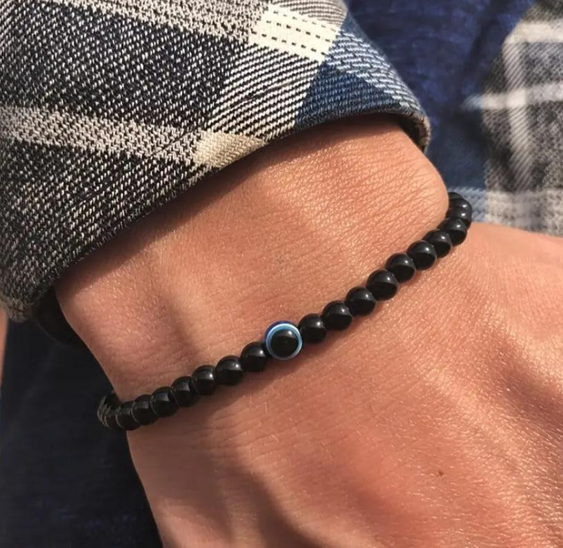 Браслет из оникса 6 мм со вставкой Назар – чёрный браслет-оберег Киев - изображение 2