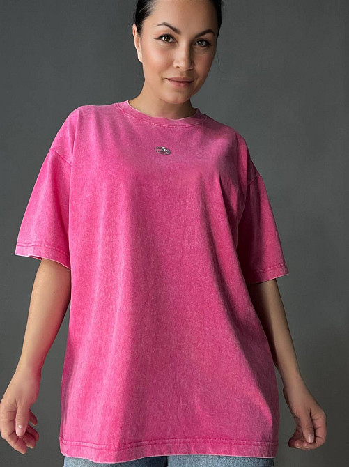 Футболка женская A-N 26089 тай-дай оверсайз с камнями буква B, розовый, one size Киев - изображение 17