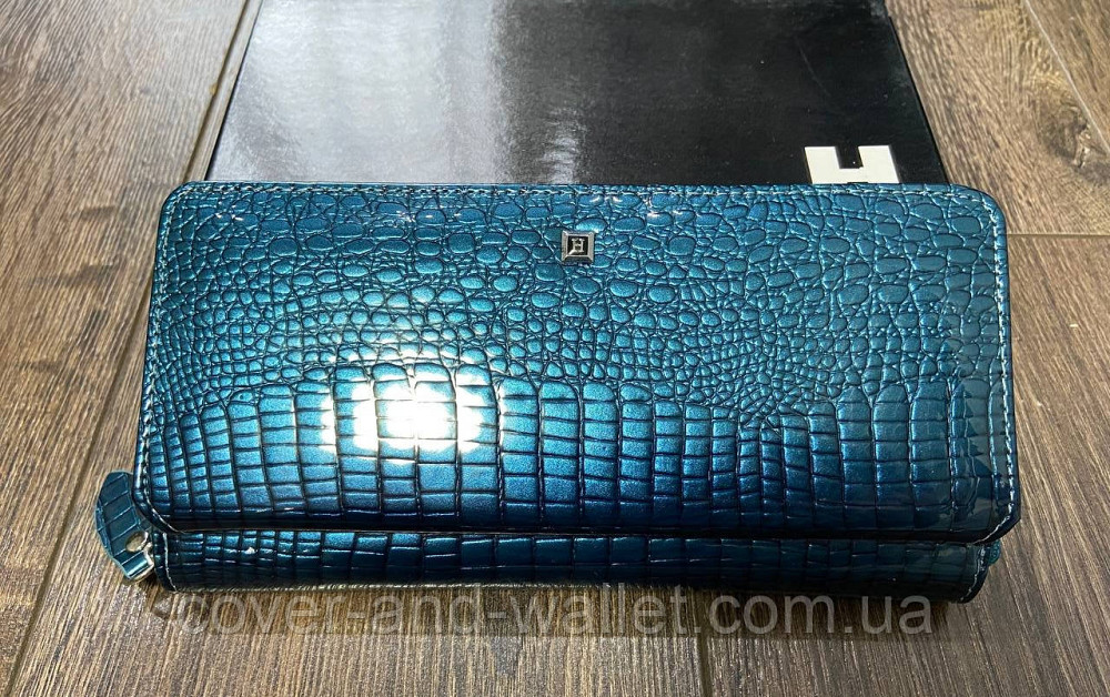 Бірюзовий лаковий жіночий гаманець на блискавці на багато карток Horton AE 202 Київ - фото 4
