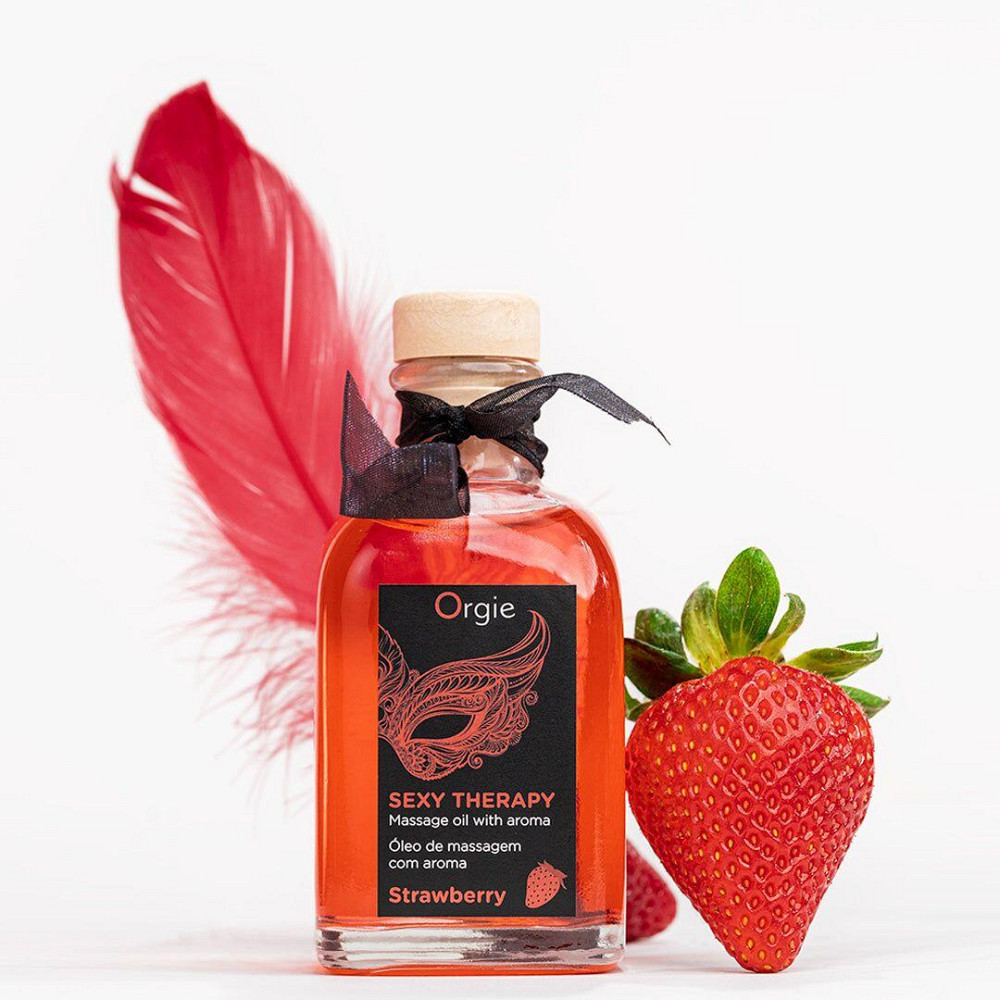 Набір для масажу Orgie – Sexy Therapy Strawberry (100 мл), їстівна розігрівальна олія + пір’їнка Sex Aura Київ - фото 4