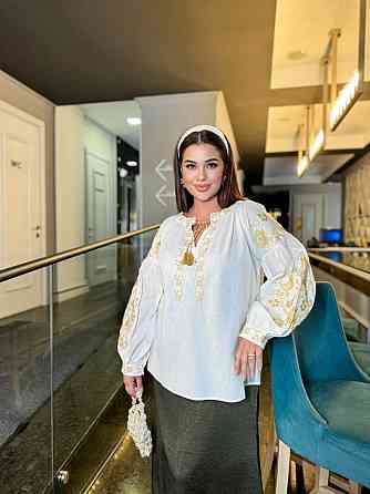 Женская праздничная вышиванка батал с золотой вышивкой 80% хлопок, 20% полиэстер Одесса