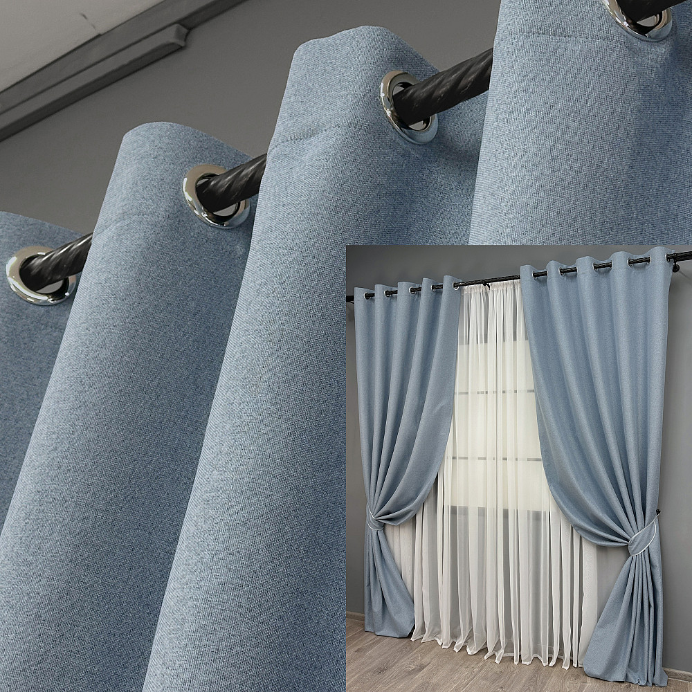 Комплект штор на люверсах VR-Textil Блэкаут двусторонний ASHEN NIGHT № 1839ш Голубой 150х270 см 2 шт (37-0280) Киев - изображение 1