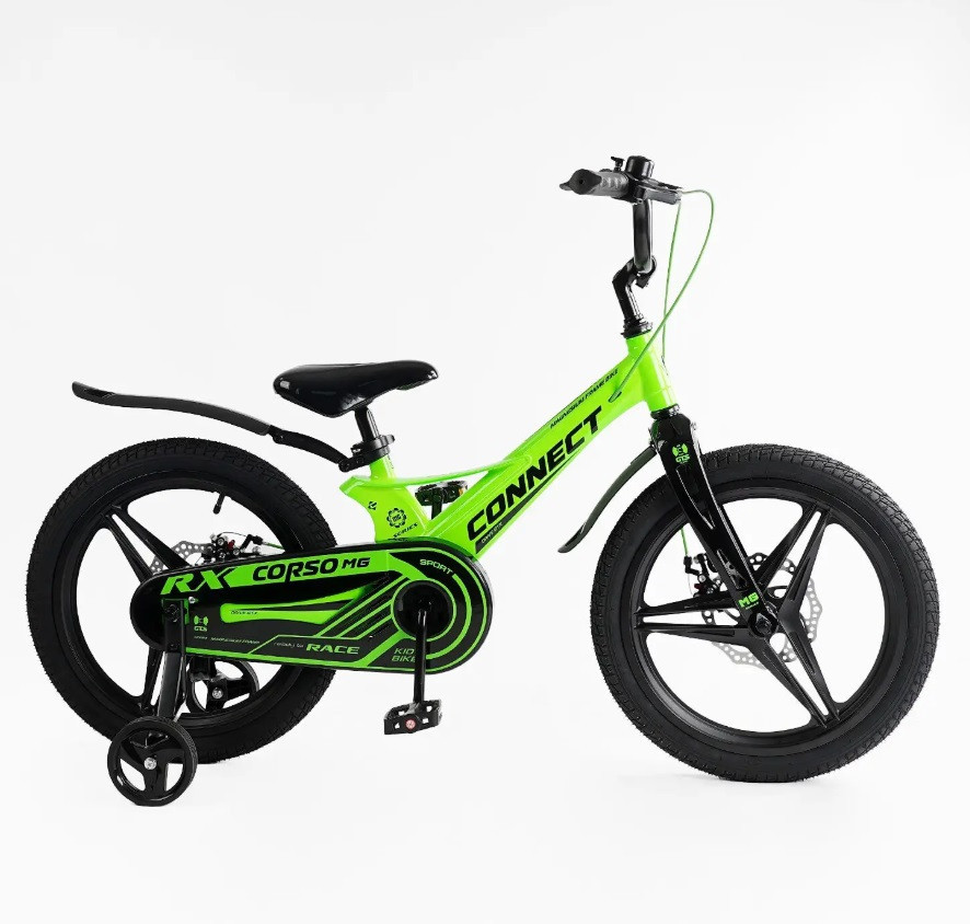 Велосипед Corso CONNECT двоколісний магнієва рама 18 дюймів з додатковими колесами Зелений (MG-18105) Чернигов - изображение 2