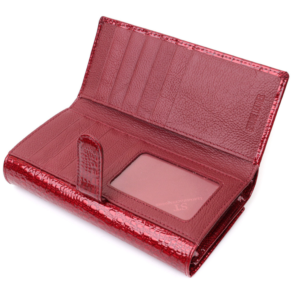 Кожаный лакированный кошелек с блоком для кредитных карт ST Leather 22682 Красный Киев - изображение 9