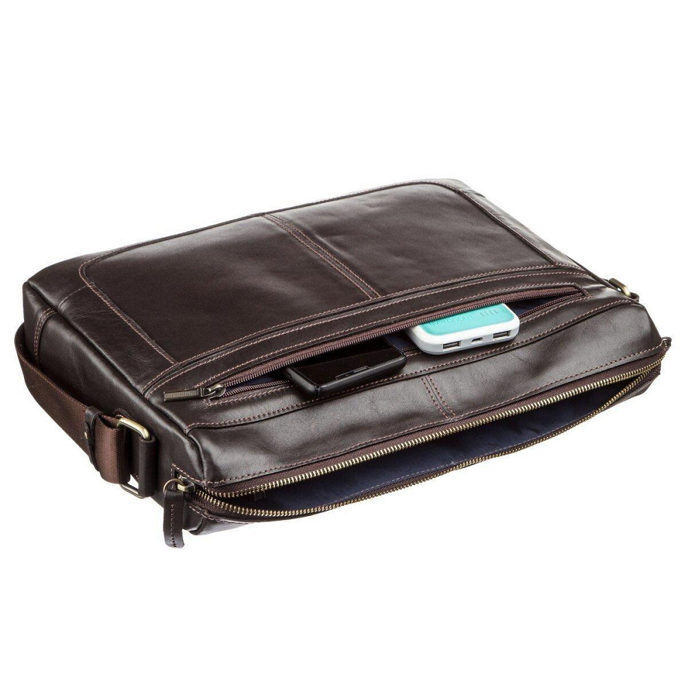 Деловая мужская сумка из гладкой кожи на плечо SHVIGEL 11251 Коричневая Киев - изображение 6