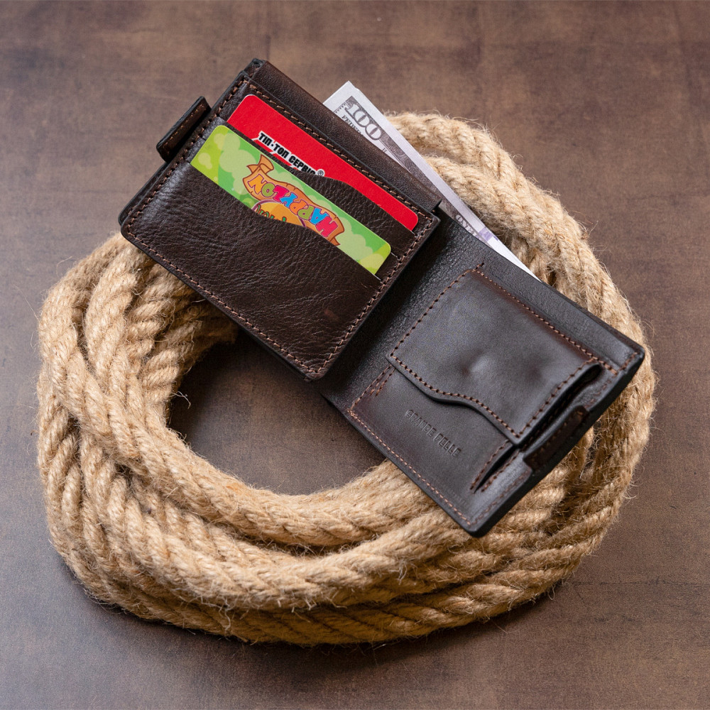 Портмоне горизонтальное Amico на магните на два отделения GRANDE PELLE 11321 Коричневое Киев - изображение 2