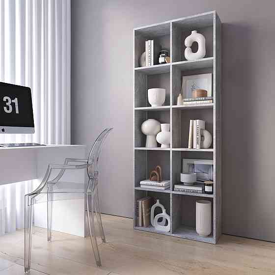 Стеллаж VAYS M-1 Бетон, книжная полка на 10 ячеек, ЛДСП, 72×29×178 см - для дома, офиса, детской или гостиной Львов