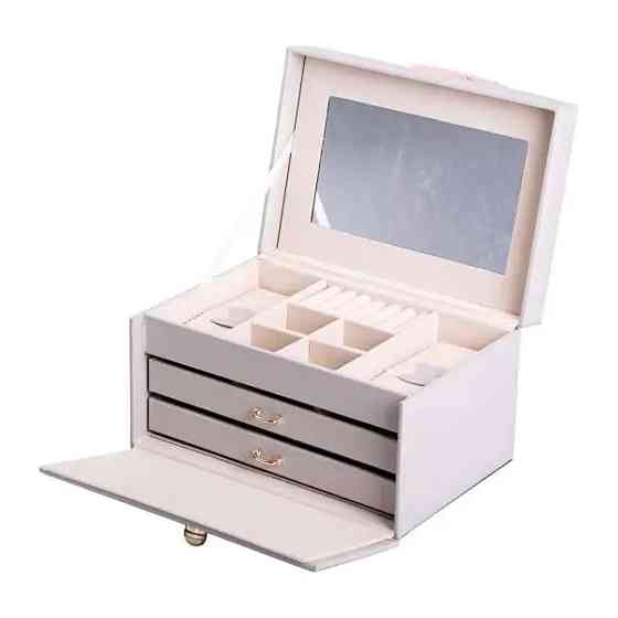 Шкатулка для украшений из эко кожи 3 яруса с зеркалом органайзер для ювелирных изделий HP-5-17G Киев