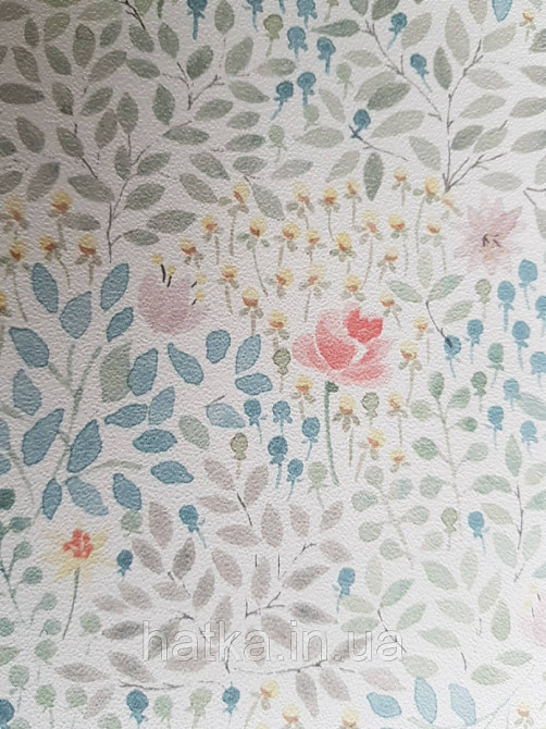 Шпалери флізелінові дитячі еко Lutece Tartine et Chocolat ніжні квіти червоні листочки зелені блакитні Київ - фото 4