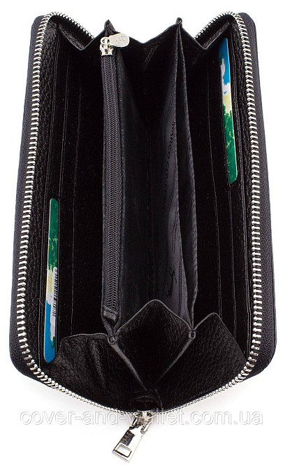 Кожаный кошелек черного цвета на молнии Marco Coverna 7002-1 Киев - изображение 6