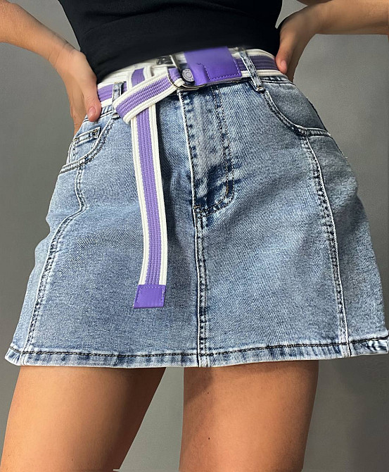 Шорты юбка женские джинсовые Vanver 8097 с поясом короткие голубые, голубой, 26, 26, 74 см, 100 см Киев - изображение 12