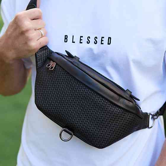 Чоловіча бананка з гладкої шкіри, чорна, стильна Київ