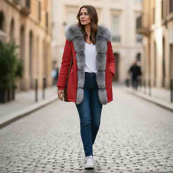 Парка жіноча з хутром блюфрост Червоний р44 75см Харків