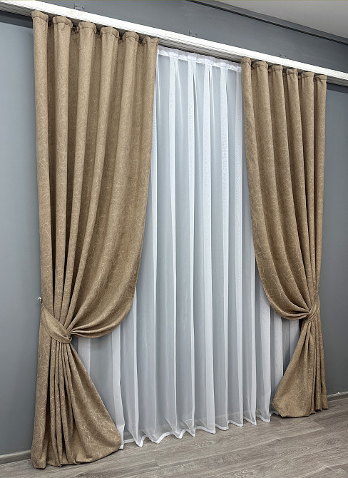 Комплект штор VR-Textil Жакард Viva Marmo № 1778ш Капучино 150х270 см 2 шт (33-0744) Київ - фото 3
