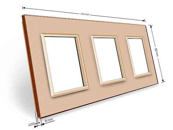 Рамка 3-постова LIVOLO, загартоване скло, золота, 223×80 мм (VL-P7E/E/E-6A) Коломия