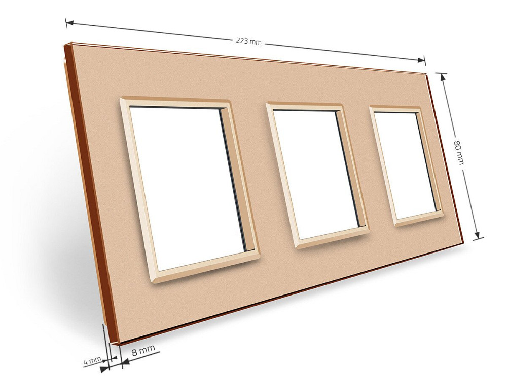Рамка 3-постова LIVOLO, загартоване скло, золота, 223×80 мм (VL-P7E/E/E-6A) Коломия - фото 4