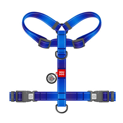 Шлея для собак WAUDOG Nylon Mono анатомічна H-подібна з QR паспортом, пластиковий фастекс, XL синя (545912) Вінниця - фото 3