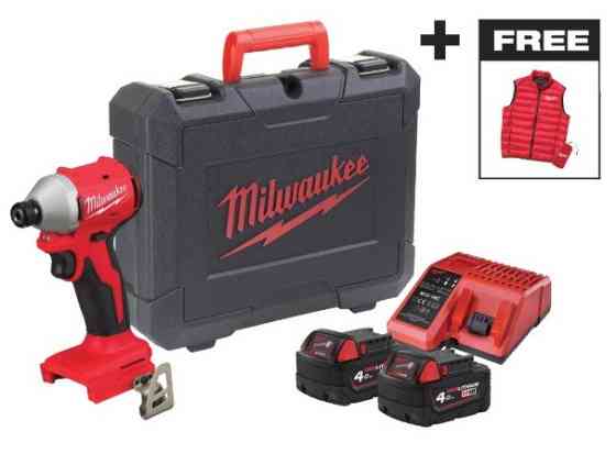 Шуруповерт ударный аккумуляторный бесщеточный MILWAUKEE M18 BLIDRCMC-402C (190Hм) (+ заряд.устройство, 2 аккум., HD кейс) + жилетка Одесса