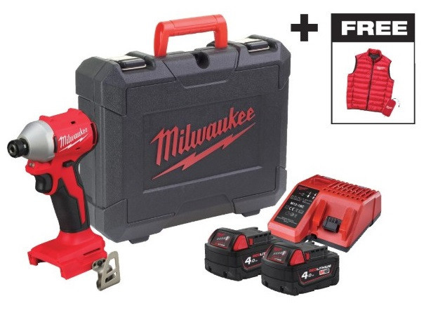 Шуруповерт ударный аккумуляторный бесщеточный MILWAUKEE M18 BLIDRCMC-402C (190Hм) (+ заряд.устройство, 2 аккум., HD кейс) + жилетка Одесса - изображение 1
