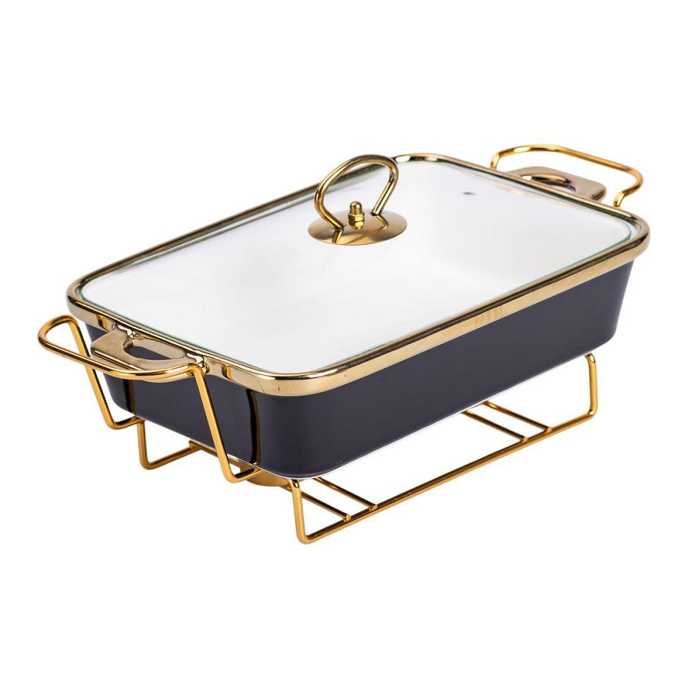 Фарфоровий мармит з кришкою на підставці 1.5 л Чорний Київ - фото 2