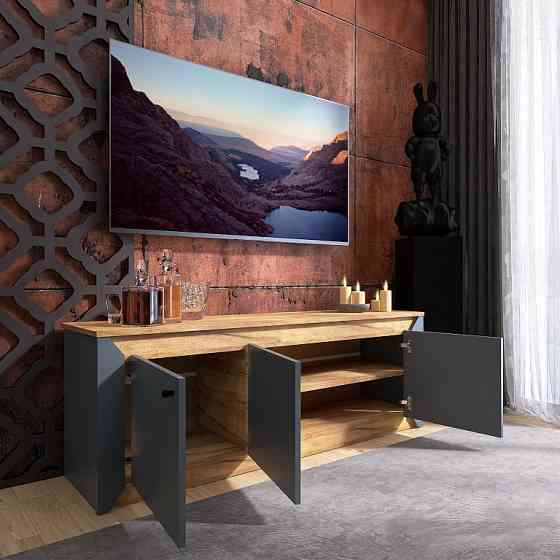 Тумба под телевизор Эверест Нордик ТВ-1500 Графит + Дуб крафт золотой (DTM-5542) Львов