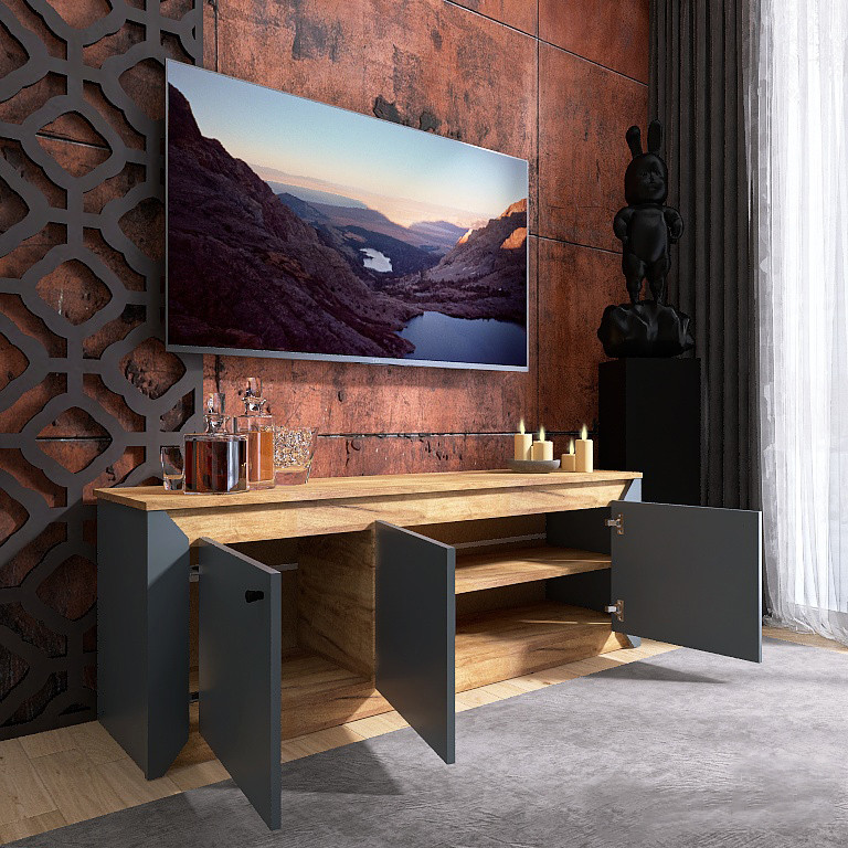 Тумба под телевизор Эверест Нордик ТВ-1500 Графит + Дуб крафт золотой (DTM-5542) Львов - изображение 5