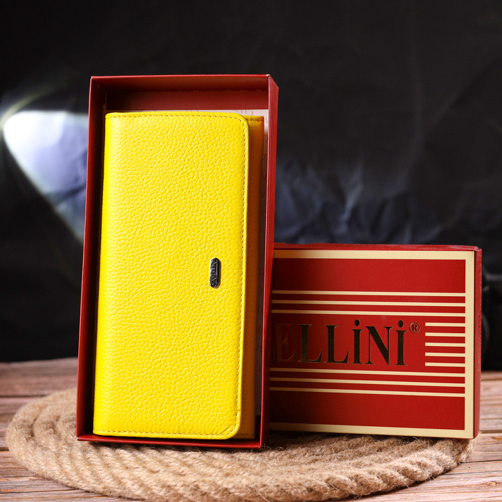 Яскравий молодіжний гаманець із натуральної шкіри флотар Лимонний (CANPELLINI) Київ - фото 4