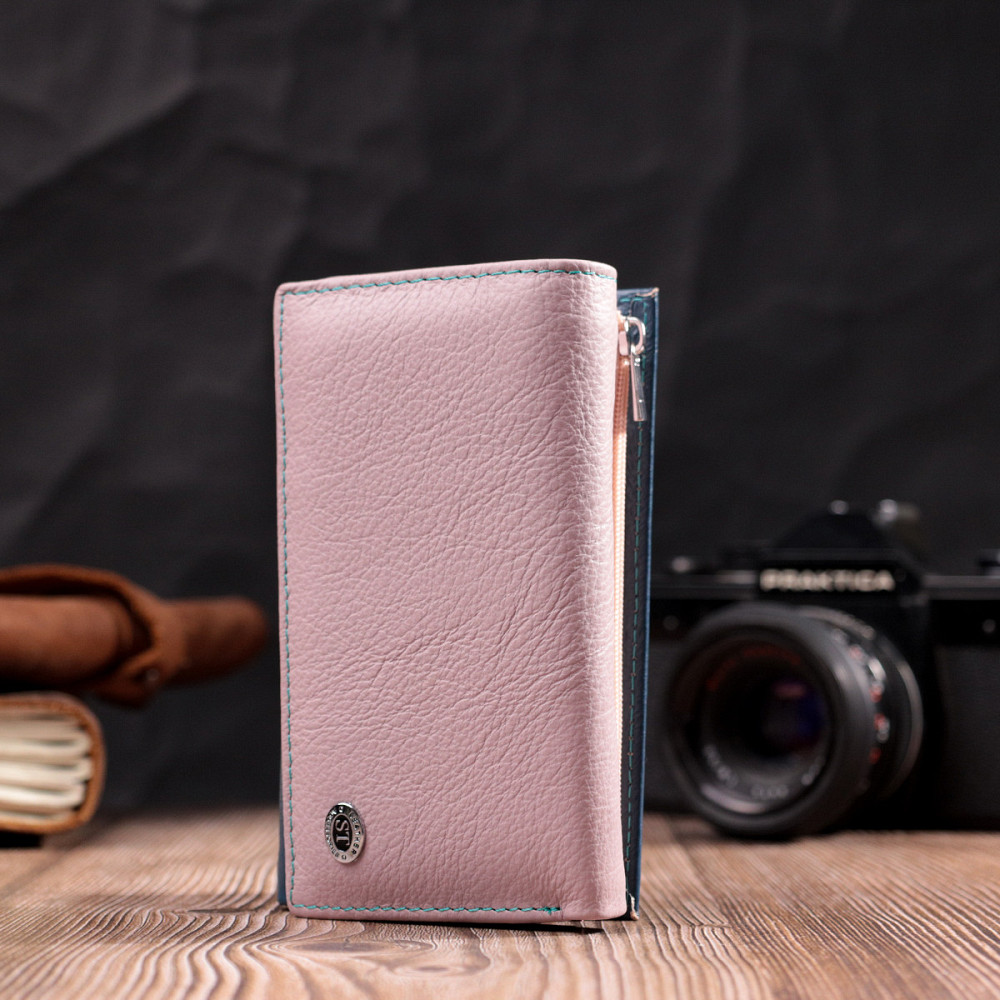 Практичний жіночий гаманець у три складання з натуральної шкіри Різнокольоровий (ST Leather) Київ - фото 2