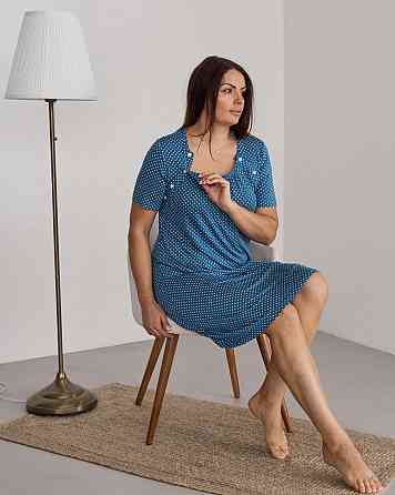 Сорочка домашня для вагітних — синя в горошок Nicoletta 7374 XL Київ