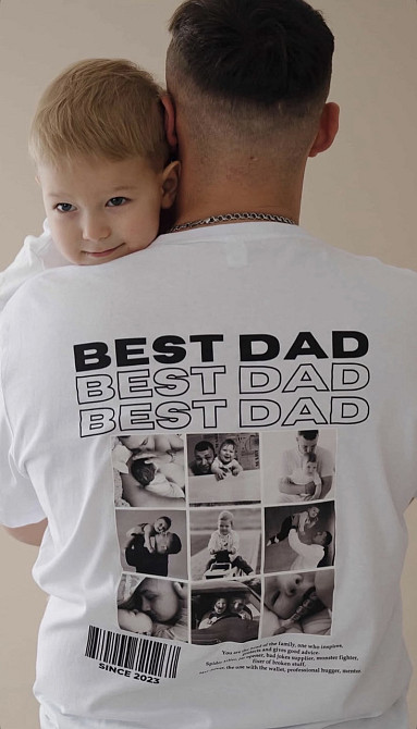 Именная футболка “BEST DAD” с вашими фото — персонализированный подарок для папы S, Хаки Черновцы - изображение 1