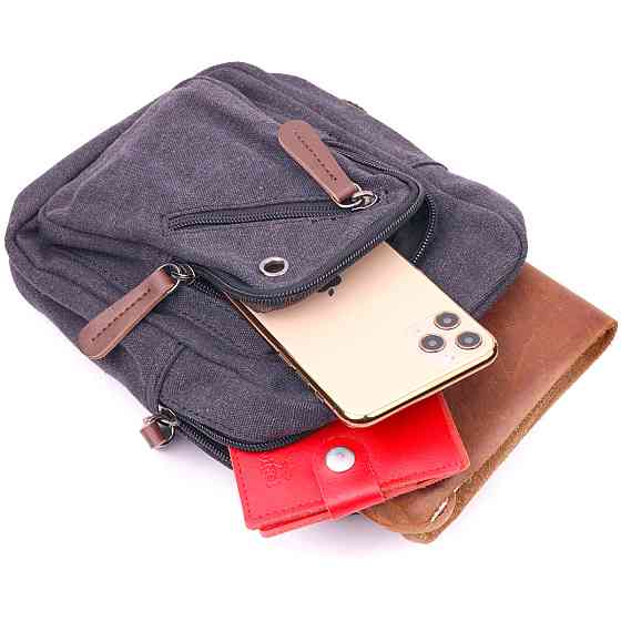 Чоловіча невелика сумка через плече із щільного текстилю Чорна (Vintage) Київ