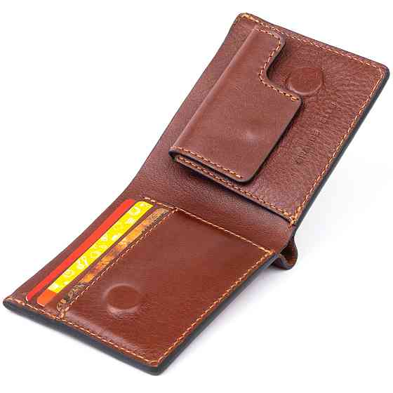 Горизонтальне портмоне в гладкій шкірі на магнітах GRANDE PELLE 11308 Коричневе Київ