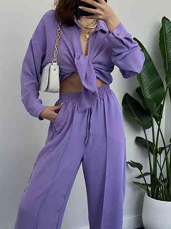 Жіночий легкий брючний костюм-двійка: сорочка та штани американський креп Лаванда, 42/44 Одеса