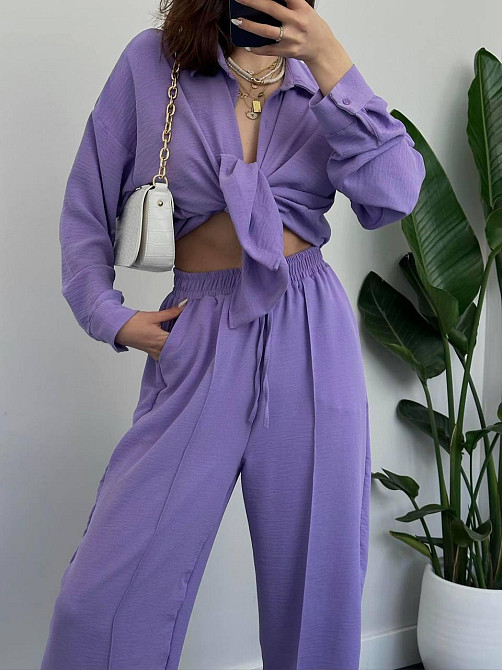 Женский легкий брючный костюм двойка: рубашка и брюки американский креп Лаванда, 42/44 Одесса - изображение 3