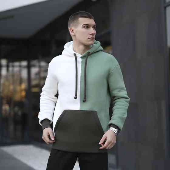 Молочное худи с цветными вставками мужское Pobedov 1touch. Худи мужское зима Киев