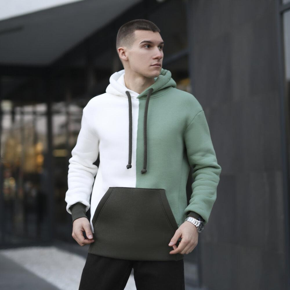 Молочное худи с цветными вставками мужское Pobedov 1touch. Худи мужское зима Киев - изображение 6