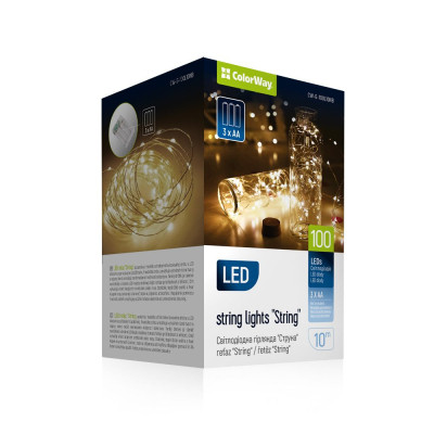 Гирлянда ColorWay Струна LED 100 10 м теплый цвет 3 AA Battery (CW-G-100L10NB) Винница - изображение 1