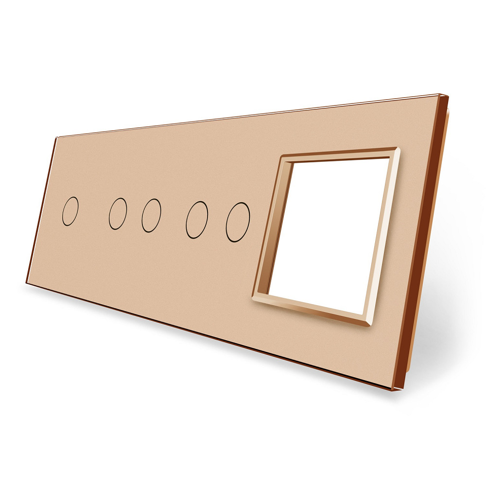 Рамка 4-постова для одного 1-сенсорного, двох 2-сенсорних вимикачів і розетки (1-2-2-0) LIVOLO, загартоване скло, золота, 294×80 мм (VL-P701/02/02/E-8 Коломия - фото 2