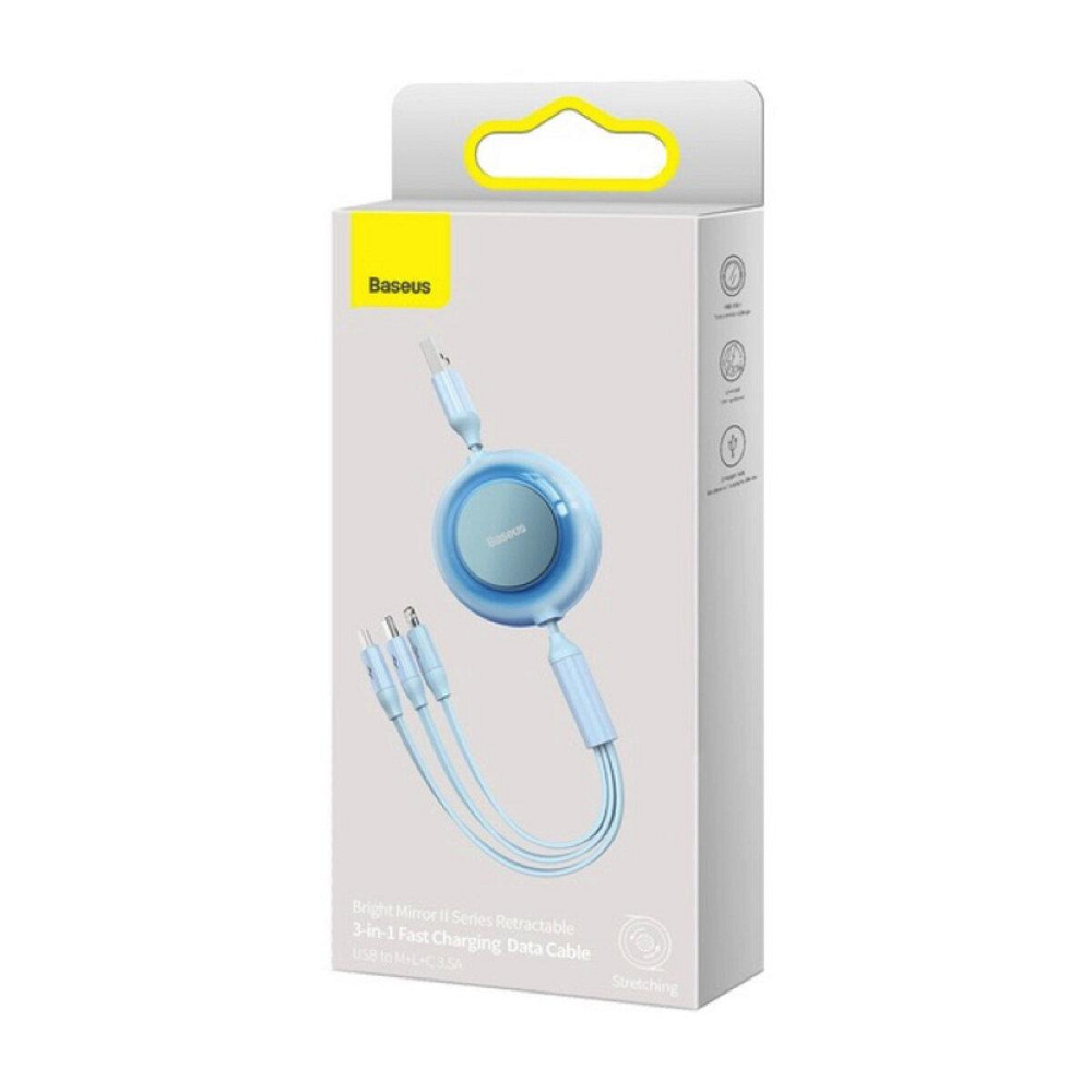 Кабель 3 в 1 USB / M+L+C Baseus Bright Mirror 2 Series висувний швидка зарядка та передача даних 3.5A 1.1m Sky CAMJ010017 Одеса - фото 2