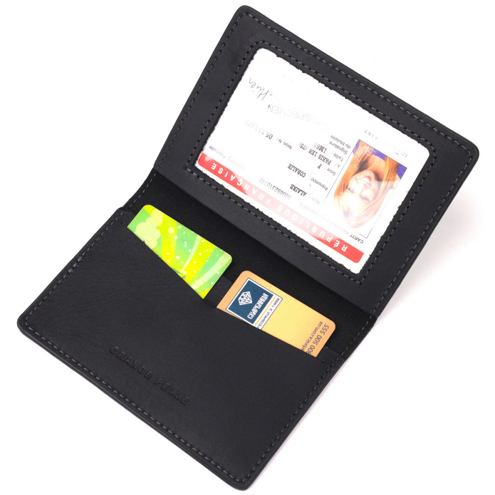 Обкладинка з вінтажної шкіри на військовий квиток Слава ЗСУ GRANDE PELLE 16750 Чорна Київ - фото 6