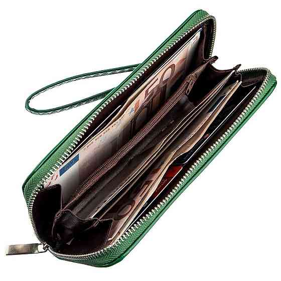 Кошелек женский на одну молнию из экокожи гладкий KIVI 19034 Зеленый Киев