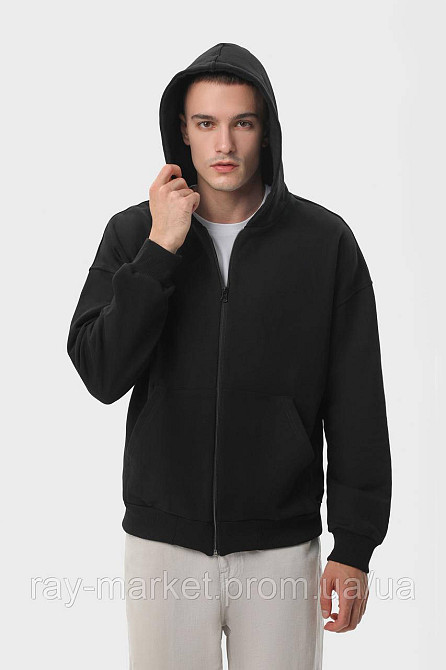 Худі на блискавці чоловіче базове RAY PREMIUM LOOSE чорне(U0409М-Black) XXL Київ - фото 3