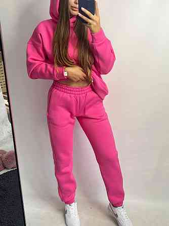 Женский спортивный теплый костюм оверсайз на флисе Розовый S Харьков